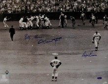 Shot Heard Around The World Dodgers vs Giants Autographed 16x20 Photo Branca-Thompson-Mays